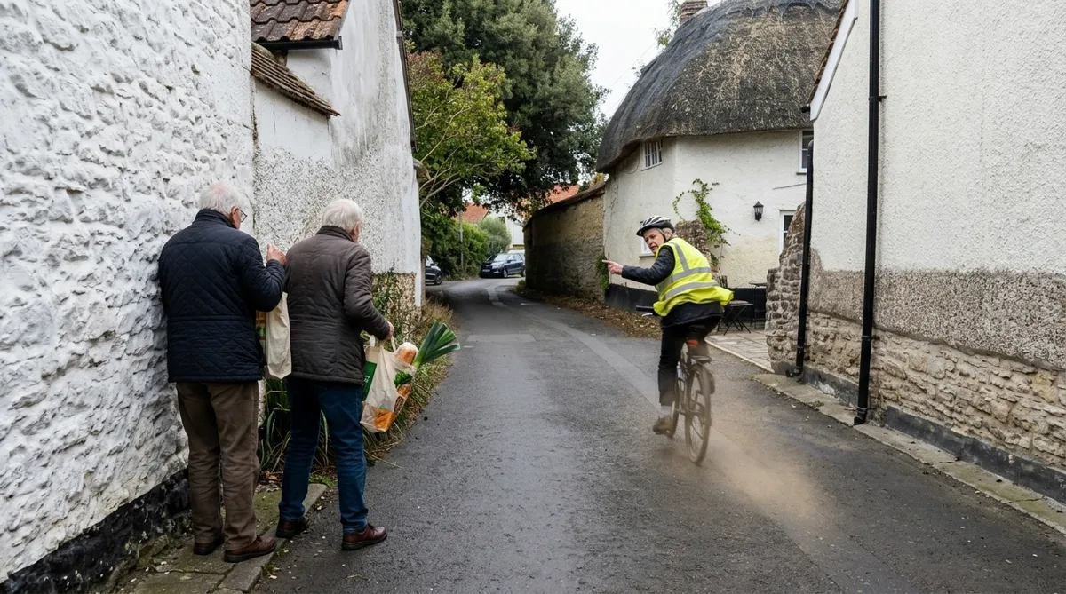 Reference image 1 A narrow English village lane In the middle distance